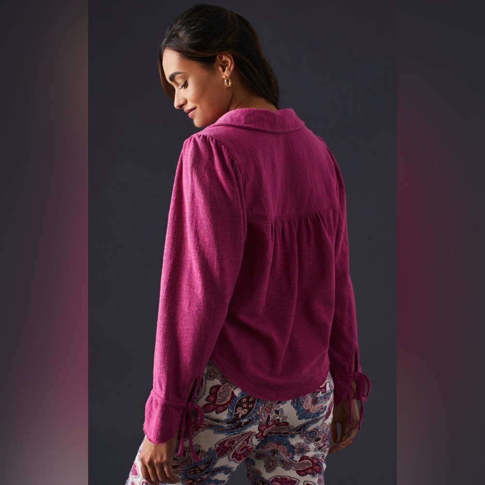 Anthropologie Pilcro Puff-Sleeve Blouse in Rasberry - Picture 2 of 9